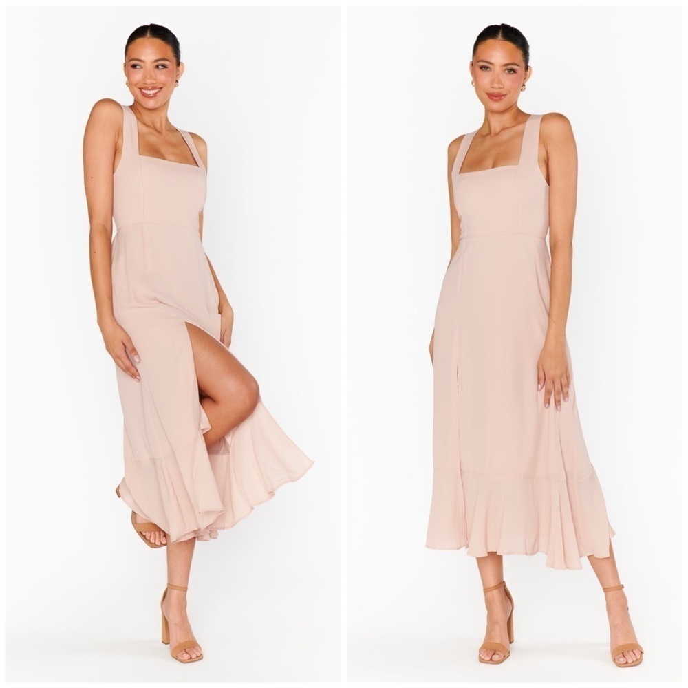 SHOW ME YOUR MUMU Claire Midi Dress In Dusty Blush Crisp